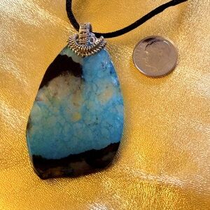 Black Blue Onyx Druzy Geode Agate woven in Silver